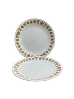 Vtg Corelle Butterfly Gold Luncheon Dinner Plates 8.5 Inch Set 2 1970s Corning
